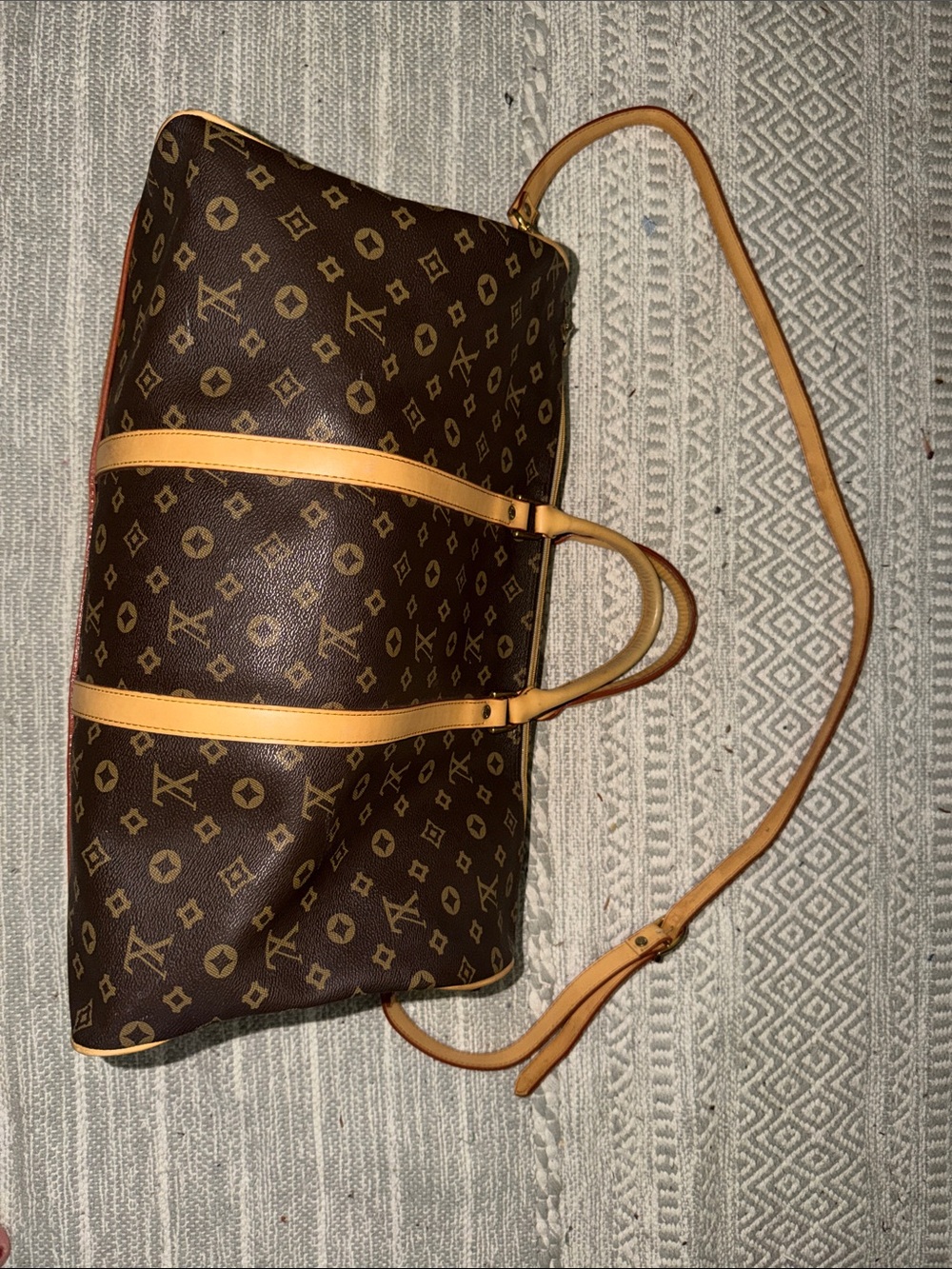 Brown Monogram Canvas Tote with Light Tan Leather Trim